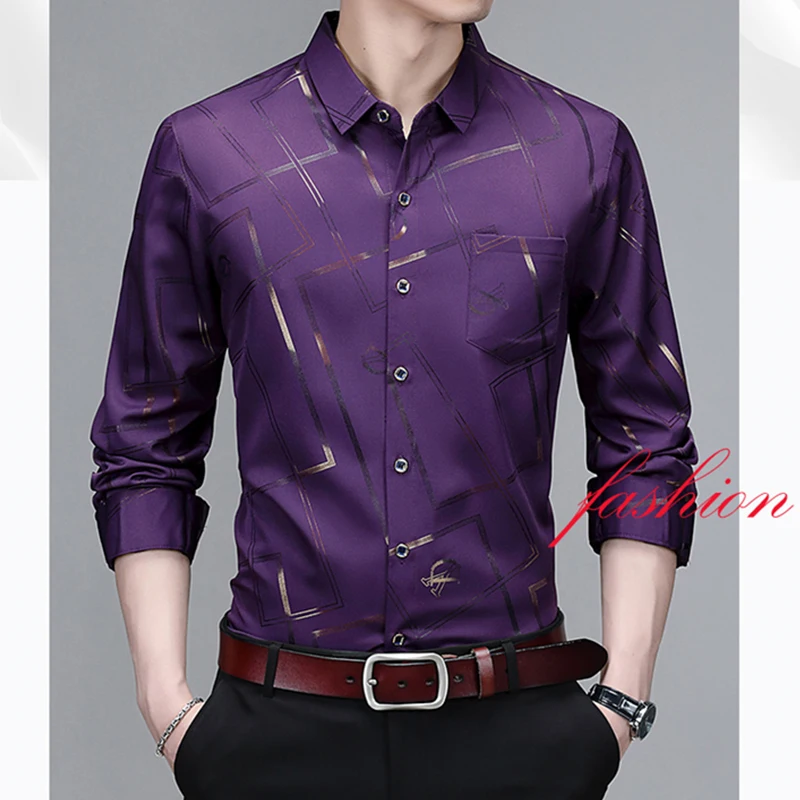 Men's Casual and Fashionable Long Sleeved Printed Shirt Non Ironing and Wrinkle Resistant Business Top