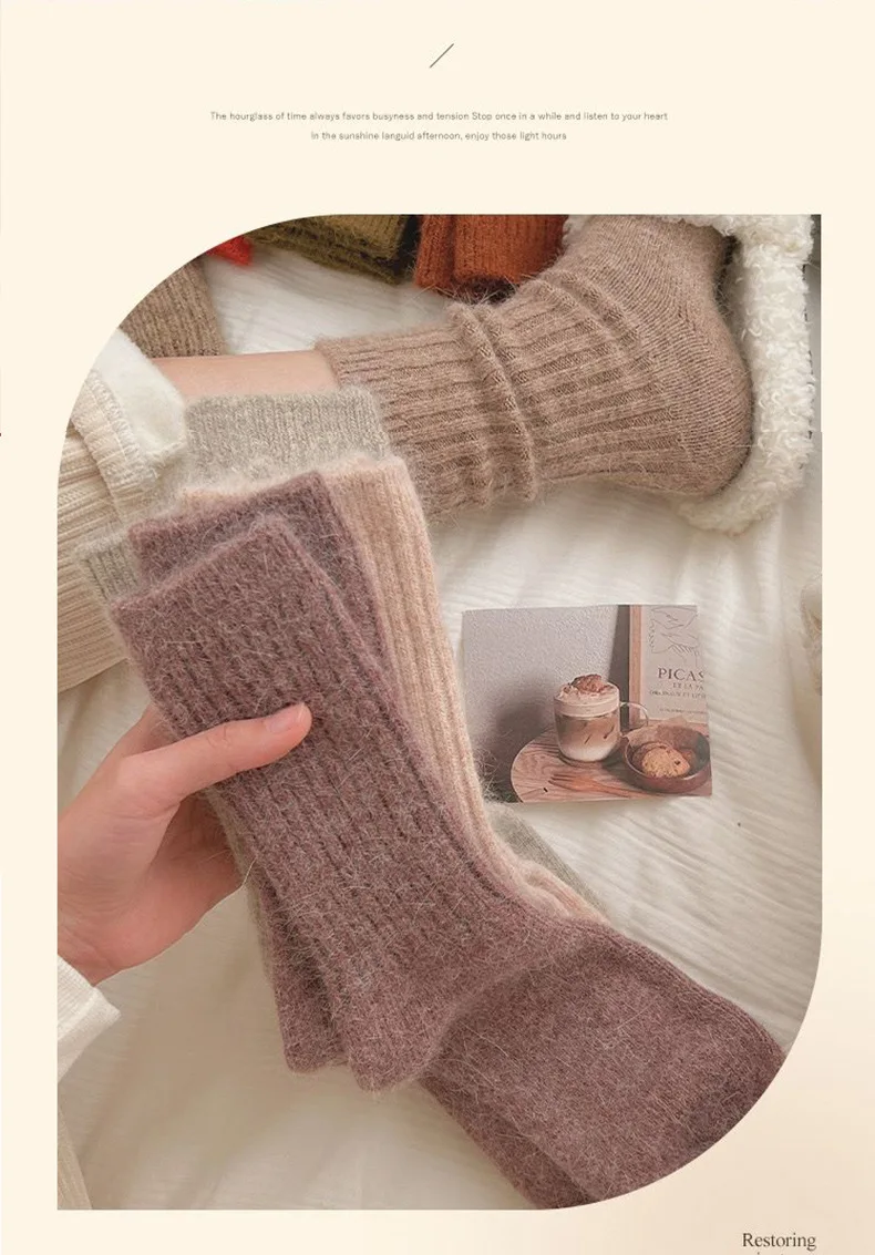 New Winter Socks Women Cashmere Wool Thicken Warm Women Socks Sox Japanese Fashion Harajuku Solid Color Thermal Long Socks