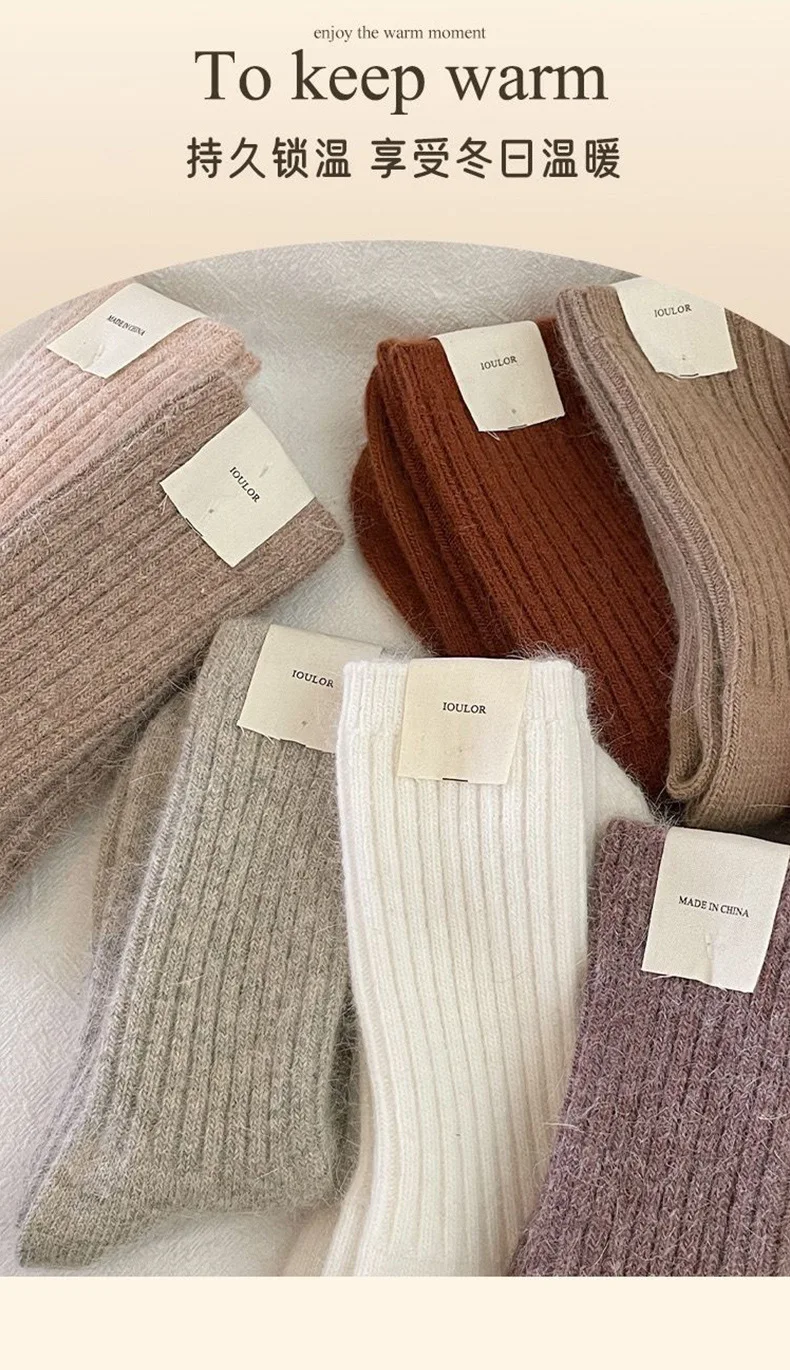 New Winter Socks Women Cashmere Wool Thicken Warm Women Socks Sox Japanese Fashion Harajuku Solid Color Thermal Long Socks