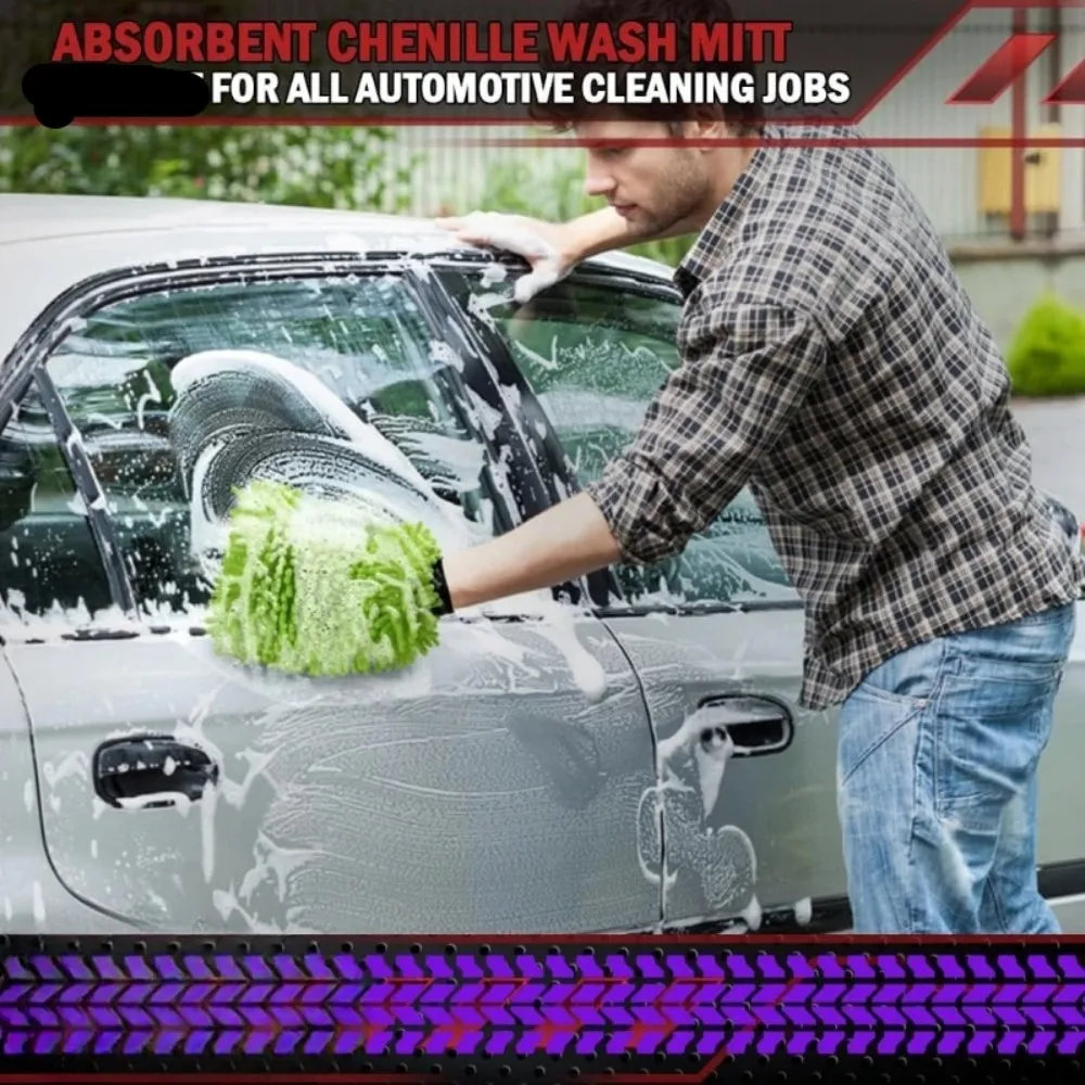Car Cleaning Microfiber, 2-piece Set - Scratch Free and Lint Free, High-quality Lint Microfiber Car Wash Gloves - Green