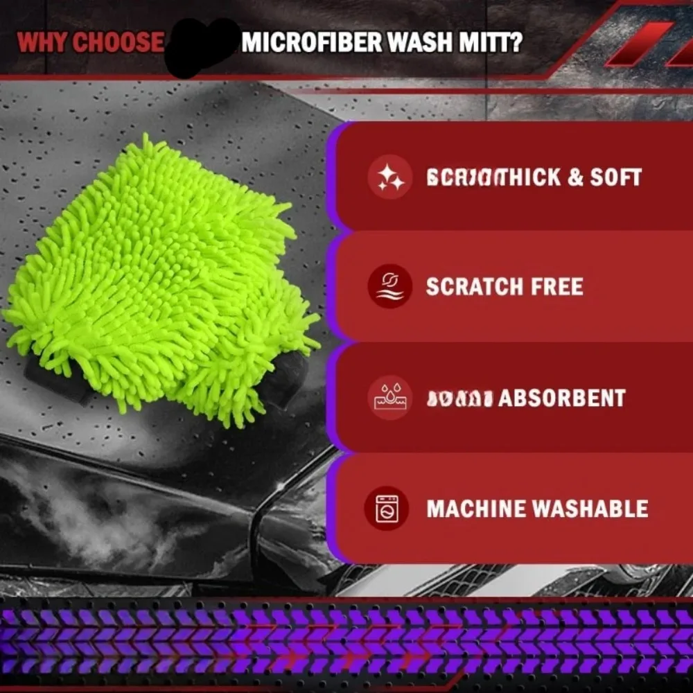 Car Cleaning Microfiber, 2-piece Set - Scratch Free and Lint Free, High-quality Lint Microfiber Car Wash Gloves - Green