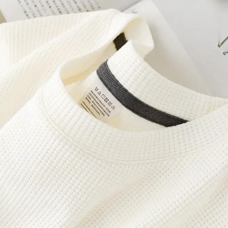 Men's New Summer Waffle Round Neck Short Sleeve T-Shirt Comfortable Breathable Short-Sleeved Top for Casual Wear