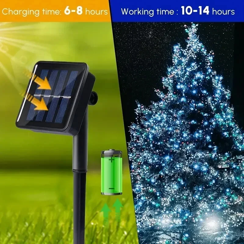 Fairy Lights Solar Garden Lights String Lights with 8 Modes Waterproof Wire Lights for Patio Yard Trees Christmas Party