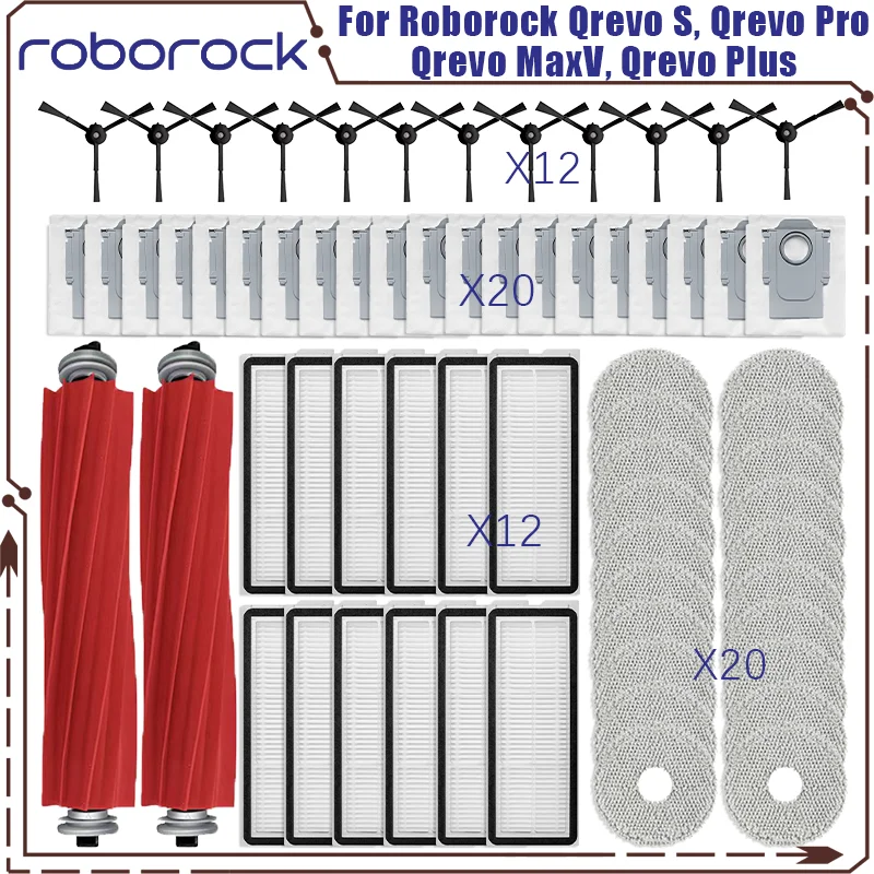Roborock Qrevo S, Qrevo Pro, Qrevo MaxV, Qrevo Plus Vacuum Parts - Main Roller, Side Brush, Filter, Mop Pad, Cloth, Dust Bag