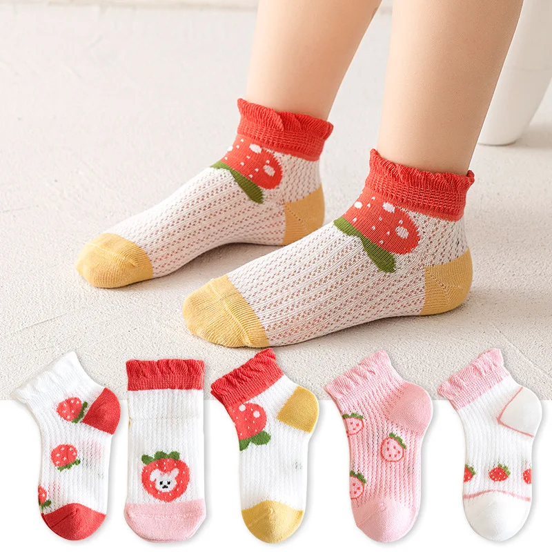 5 Pairs 1 To 12 Years Children's Socks 2026 Spring Summer Baby Boys Girls Cotton Mesh Breathable Thin Soft Cute Socks Kids Socks