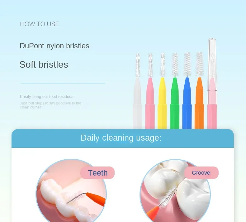 60Pcs 0.6-1.5mm Interdental Brushes Health Care Tooth Push-Pull Escova Removes Food And Plaque Better Teeth Oral Hygiene Tool