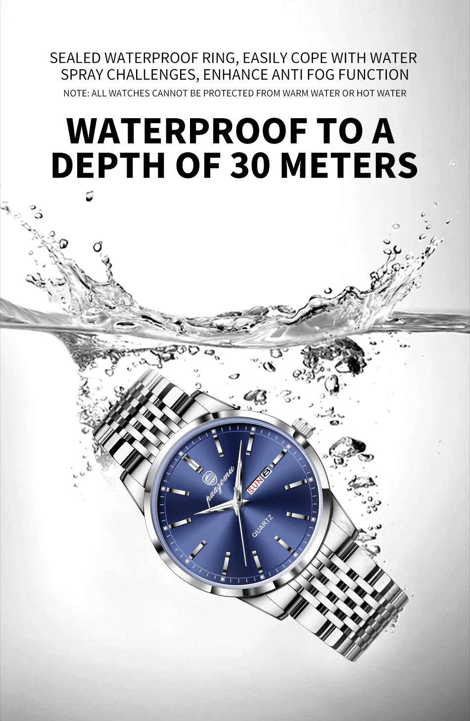 PAAZOMU Luxury Watch For Man Waterproof Luminous Date Week Stainless Steel Men Watch Casual Quartz Men's Watches Male Clock+box