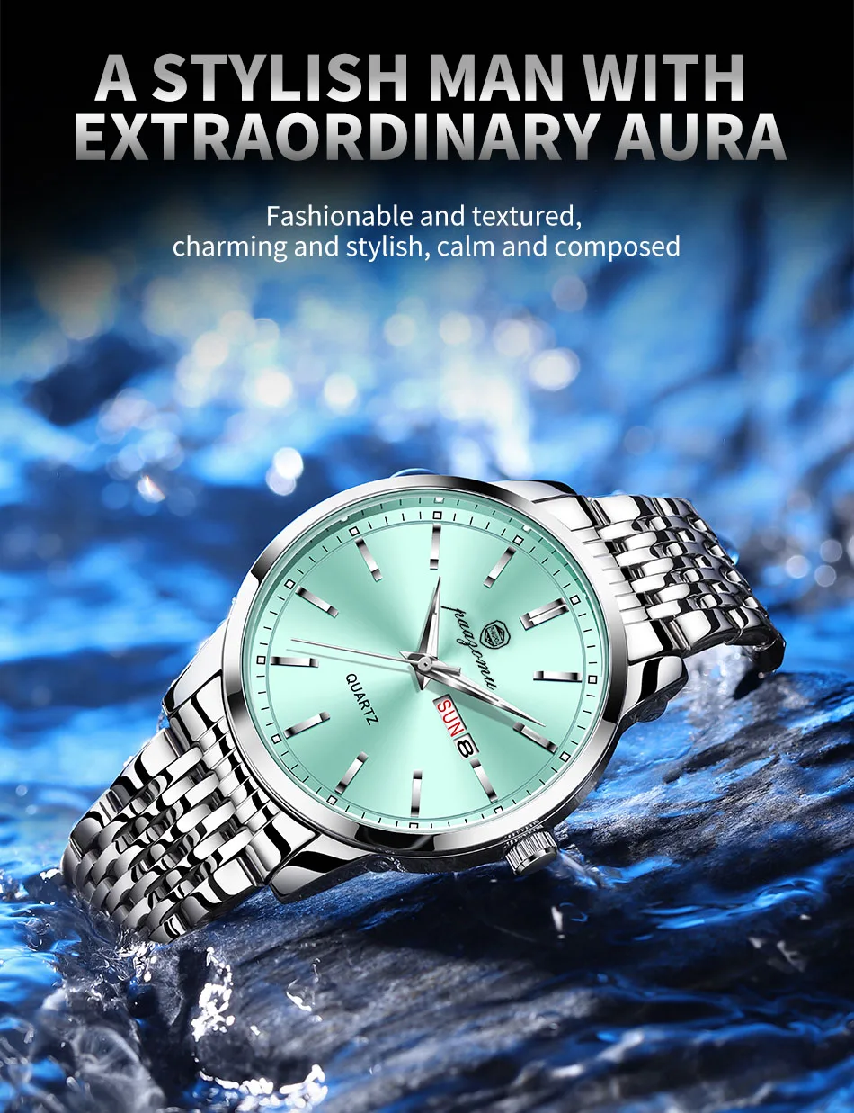 PAAZOMU Luxury Watch For Man Waterproof Luminous Date Week Stainless Steel Men Watch Casual Quartz Men's Watches Male Clock+box