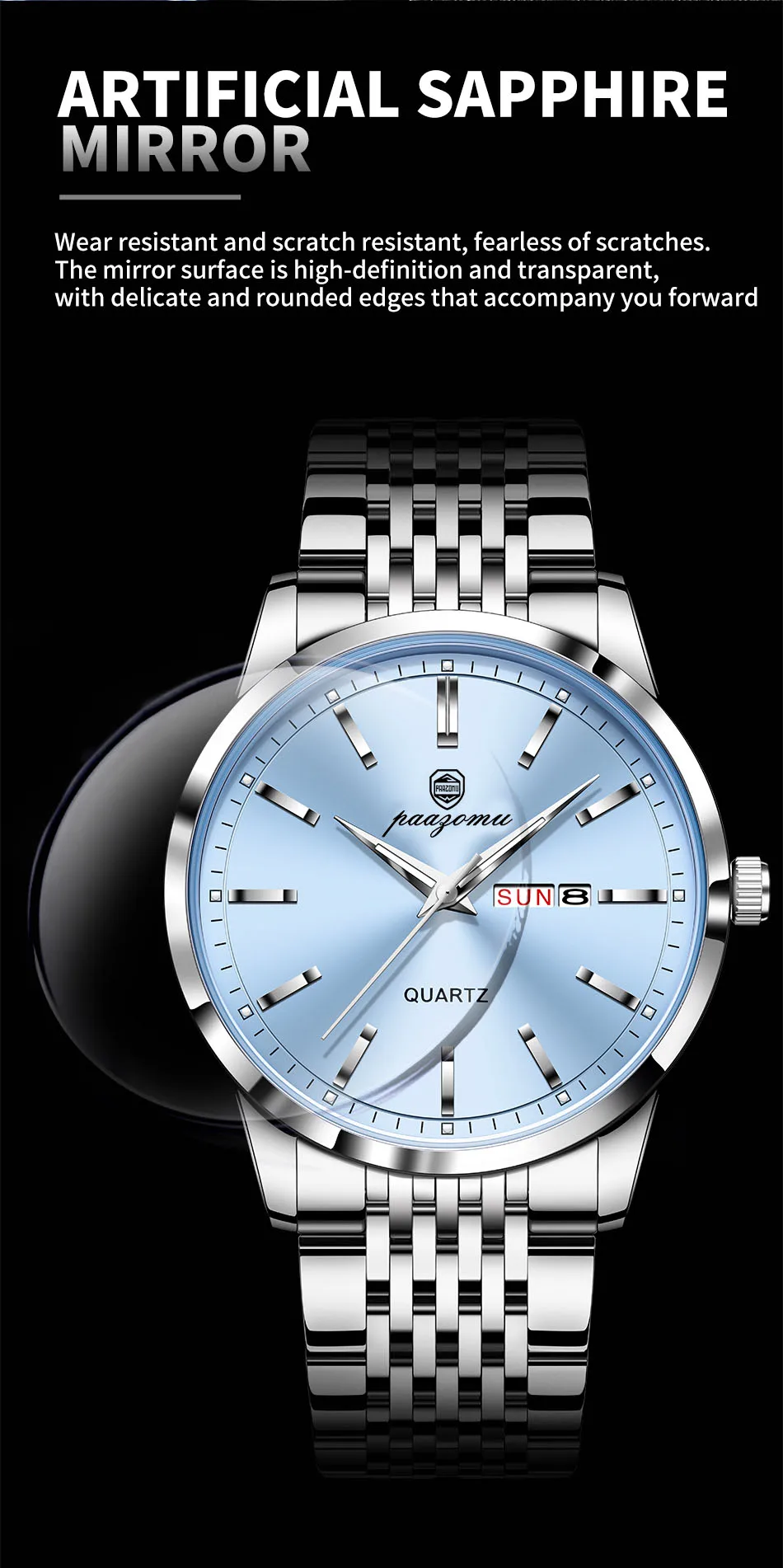 PAAZOMU Luxury Watch For Man Waterproof Luminous Date Week Stainless Steel Men Watch Casual Quartz Men's Watches Male Clock+box