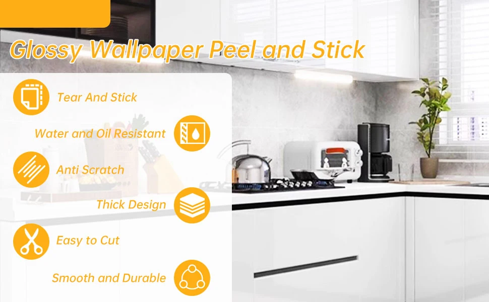 Kitchen Pearlescent Film Waterproof Wallpaper PVC Self-Adhesive Wall Stickers DIY Home Decor for Room Wardrobe Cabinet Furniture