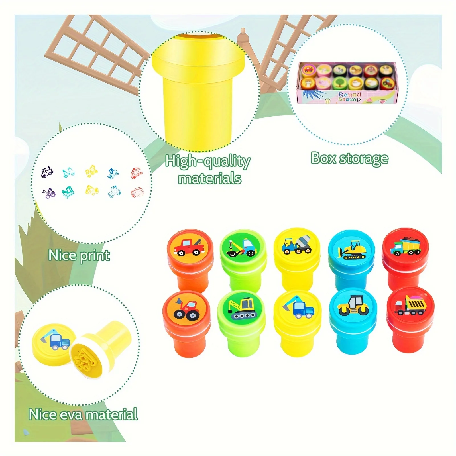 10/20/30 Pcs Construction Vehicle Stamps Classroom Reward Construction Vehicle Miniature Scrapbook Stamps Summer School Gift