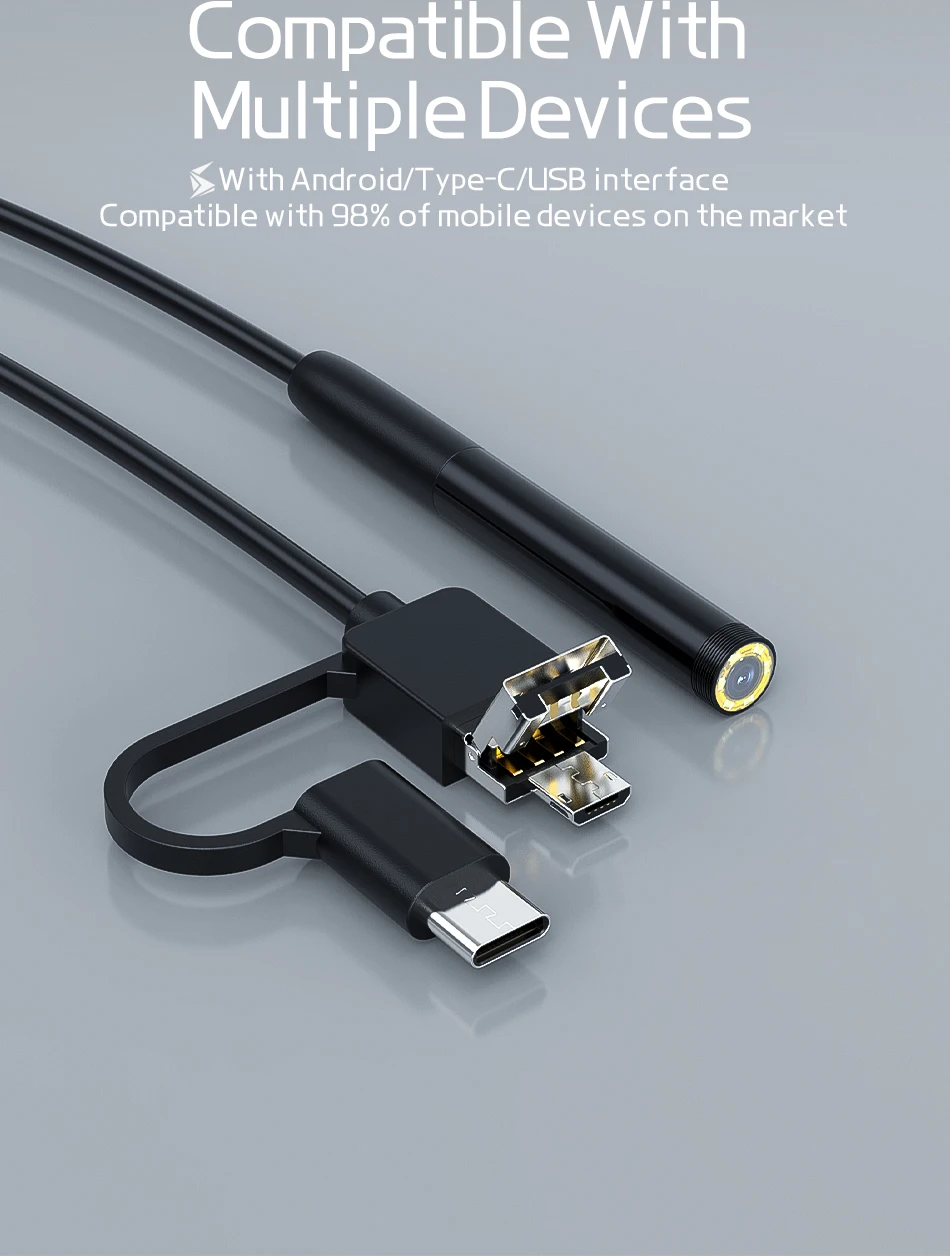 8mm Endoscope Camera 720P HD USB Endoscope With 8 LED 1/2/5/10M Flexible Cable Waterproof Inspection Borescope for Android PC