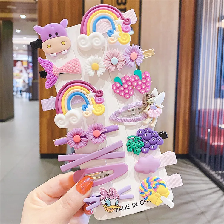 14pcs Set Of Hair Clips For Girls Cartoon Ice Cream Cute Children Hair Clips Fashion Accessories Children Candy Hair Clips