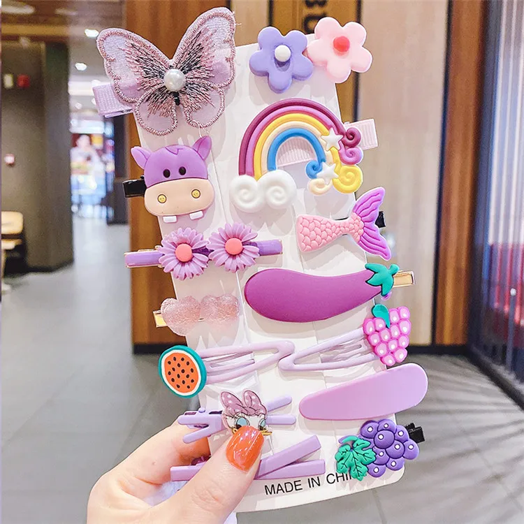 14pcs Set Of Hair Clips For Girls Cartoon Ice Cream Cute Children Hair Clips Fashion Accessories Children Candy Hair Clips