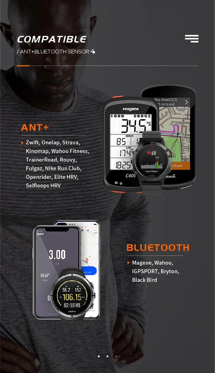 Magene H64 Heart Rate Monitor Mover Bluetooth ANT Sensor With Chest Strap Computer Bike Wahoo Garmin BT Sports