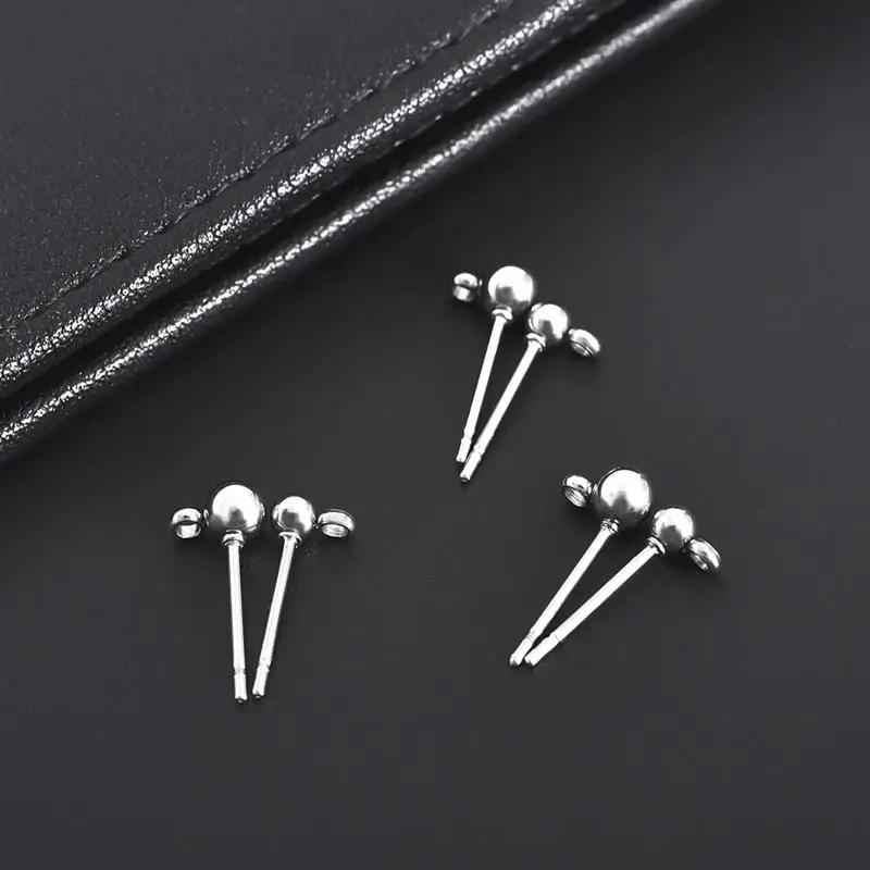 20pcs Stainless Steel Dia 4/5/6/8/10mm Stud Earrings Back Plug Ear Pins Ball Needles for DIY Jewelry Making Findings