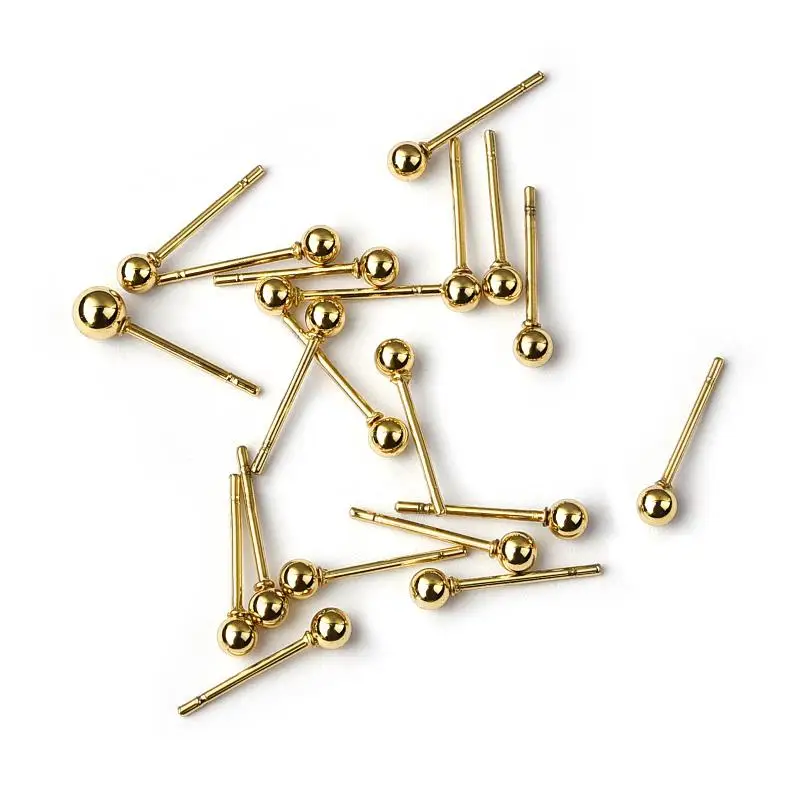 20pcs Stainless Steel Dia 4/5/6/8/10mm Stud Earrings Back Plug Ear Pins Ball Needles for DIY Jewelry Making Findings