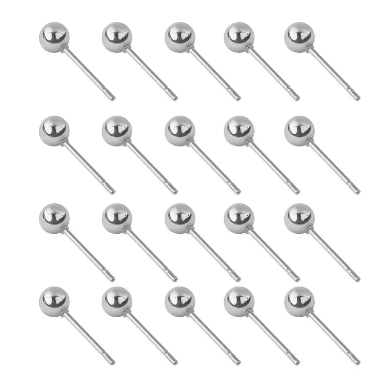 20pcs Stainless Steel Dia 4/5/6/8/10mm Stud Earrings Back Plug Ear Pins Ball Needles for DIY Jewelry Making Findings