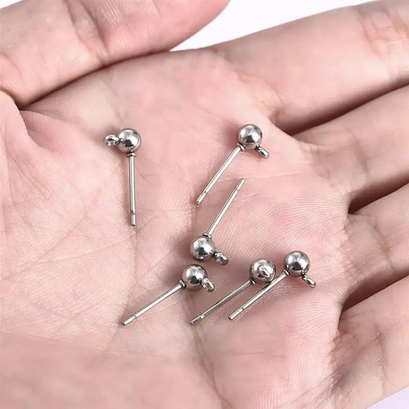 20pcs Stainless Steel Dia 4/5/6/8/10mm Stud Earrings Back Plug Ear Pins Ball Needles for DIY Jewelry Making Findings