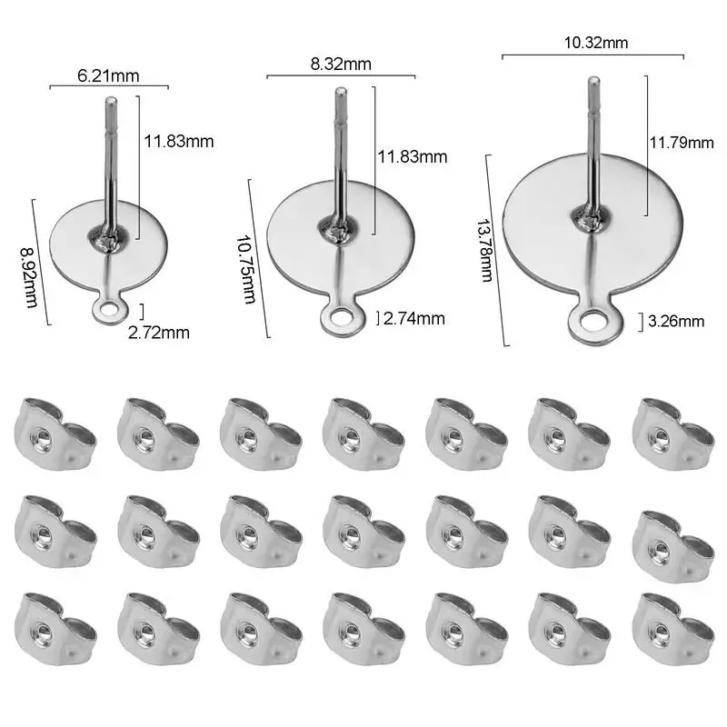 20pcs Stainless Steel Dia 4/5/6/8/10mm Stud Earrings Back Plug Ear Pins Ball Needles for DIY Jewelry Making Findings