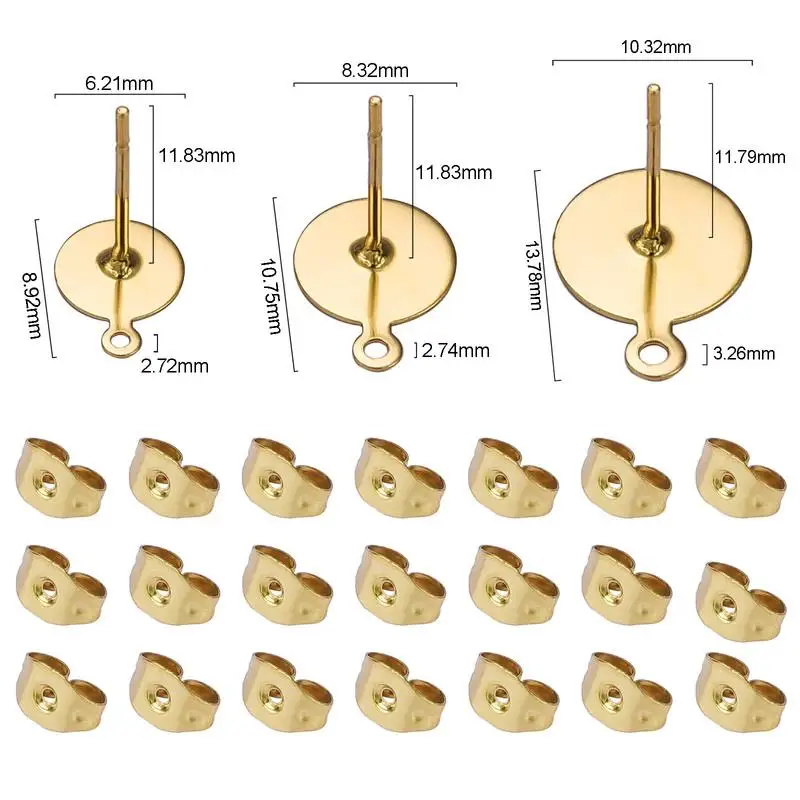 20pcs Stainless Steel Dia 4/5/6/8/10mm Stud Earrings Back Plug Ear Pins Ball Needles for DIY Jewelry Making Findings