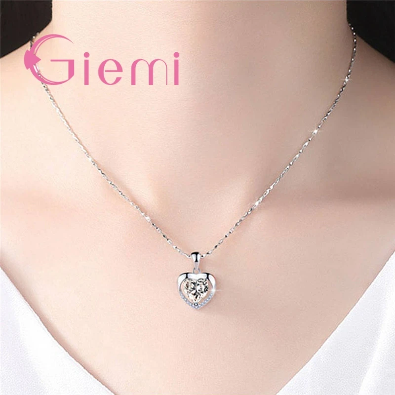 925 Sterling Silver Pendant Necklace For Women Engagement Fashion Jewelry Austrian Crystal Romantic Heart Shape Wholesale