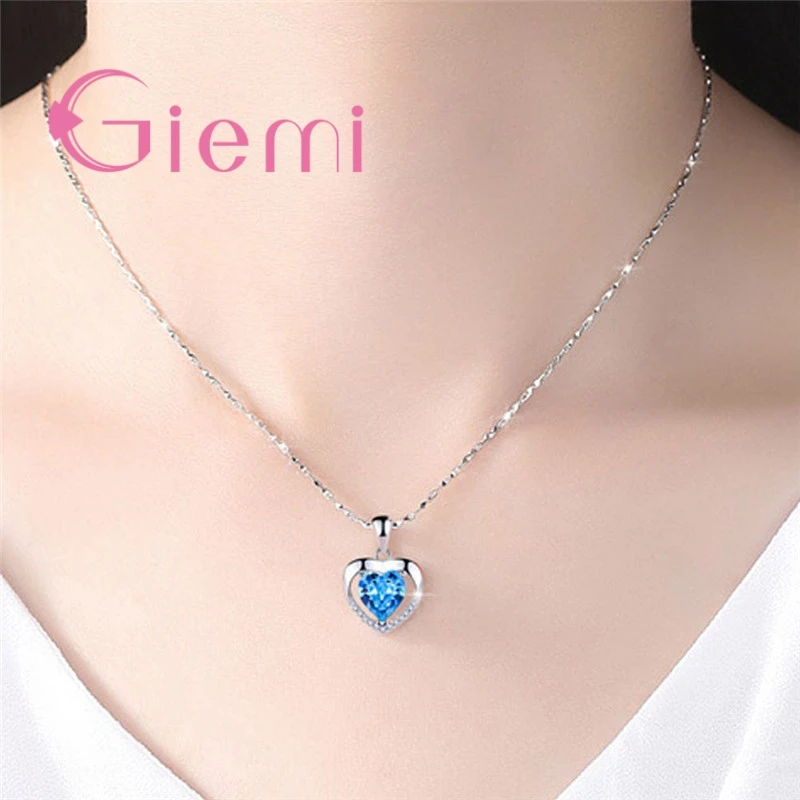 925 Sterling Silver Pendant Necklace For Women Engagement Fashion Jewelry Austrian Crystal Romantic Heart Shape Wholesale