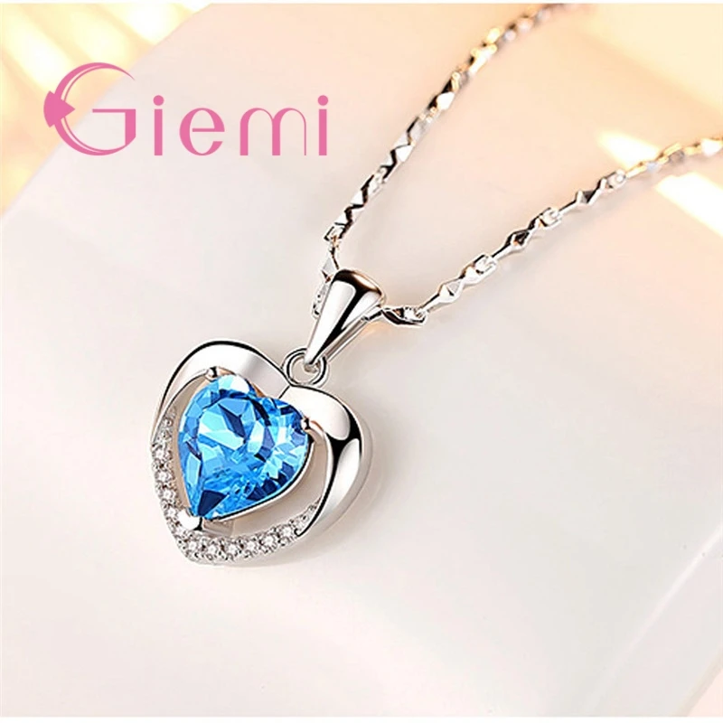 925 Sterling Silver Pendant Necklace For Women Engagement Fashion Jewelry Austrian Crystal Romantic Heart Shape Wholesale