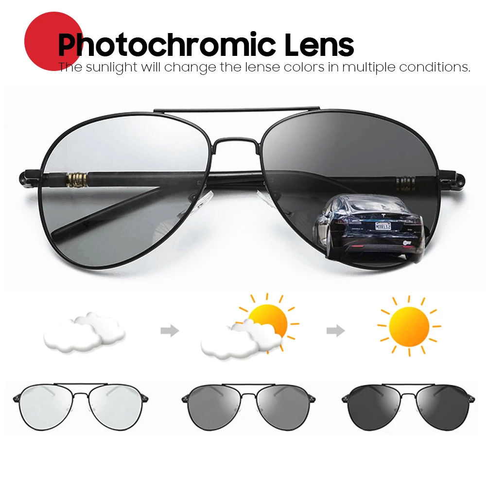 VIVIBEE Photochromic Sunglasses Mens Aviation Polarized UV400 Day and Night Vision Driving Sun Glasses Women Titanium Goggles