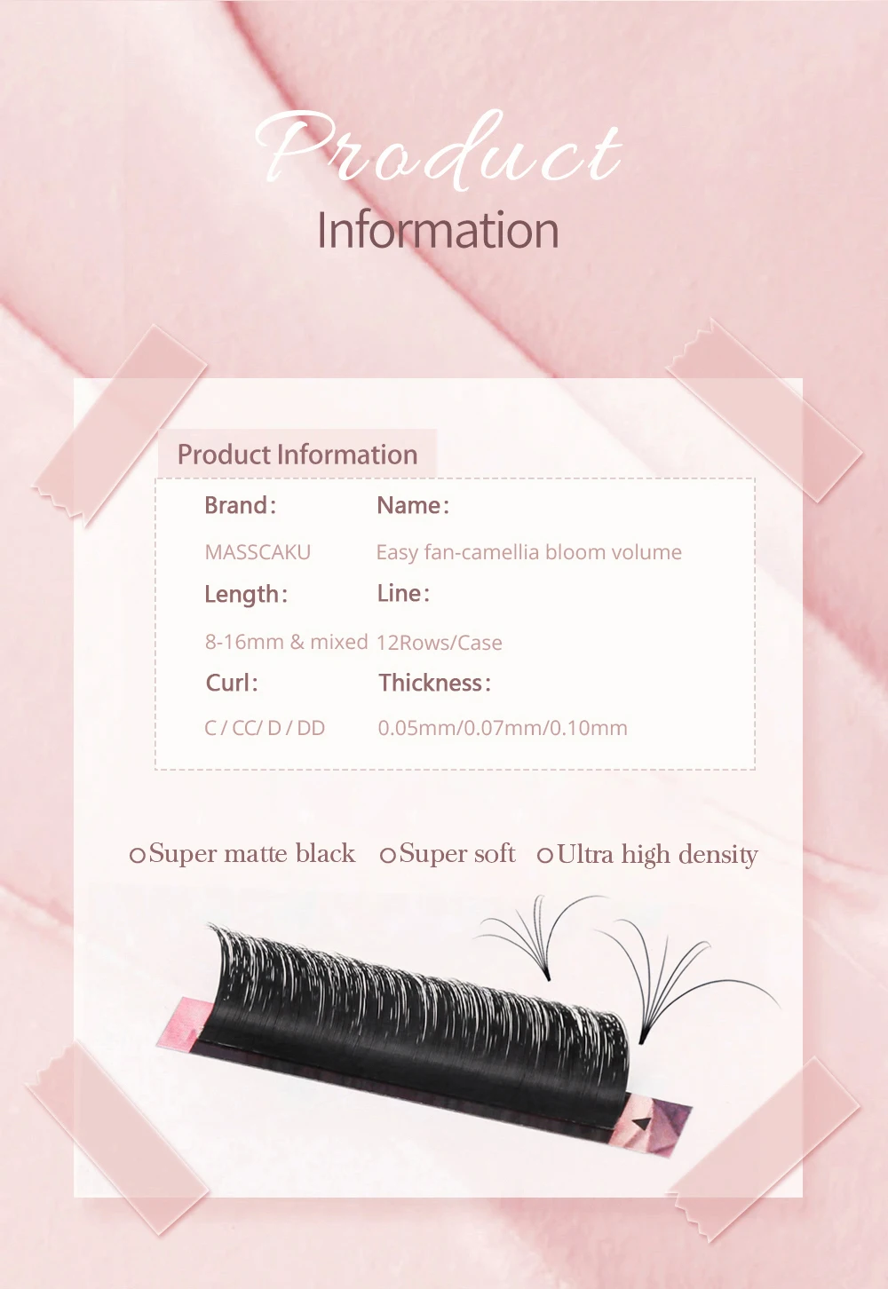 MASSCAKU Easy Fanning Bloom Eyelashes Austomatic Flowering Volume Faux Mink Individual Lashes Thick Natural Eyelash Extension