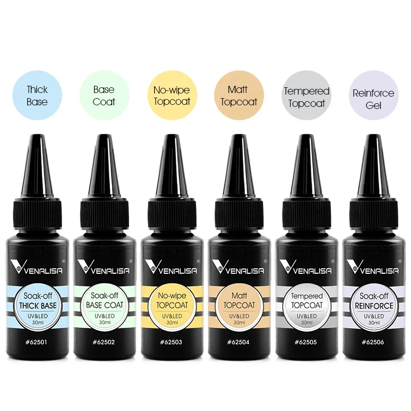Venalisa Refillment 30ml TPO FREE Nail Art Soak Off UV/LED No Wipe Top Coat Base Coat Builder Nail Gel Matt Tempered TopCoat