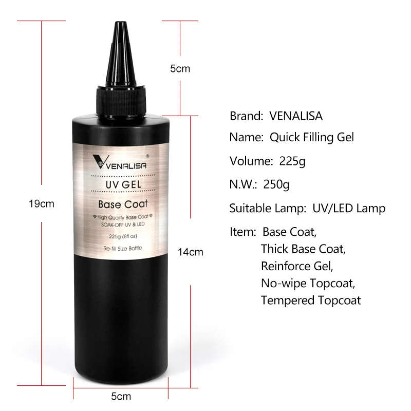 Venalisa Refillment 30ml TPO FREE Nail Art Soak Off UV/LED No Wipe Top Coat Base Coat Builder Nail Gel Matt Tempered TopCoat