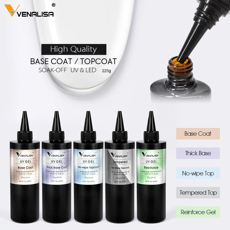 Venalisa Refillment 30ml TPO FREE Nail Art Soak Off UV/LED No Wipe Top Coat Base Coat Builder Nail Gel Matt Tempered TopCoat