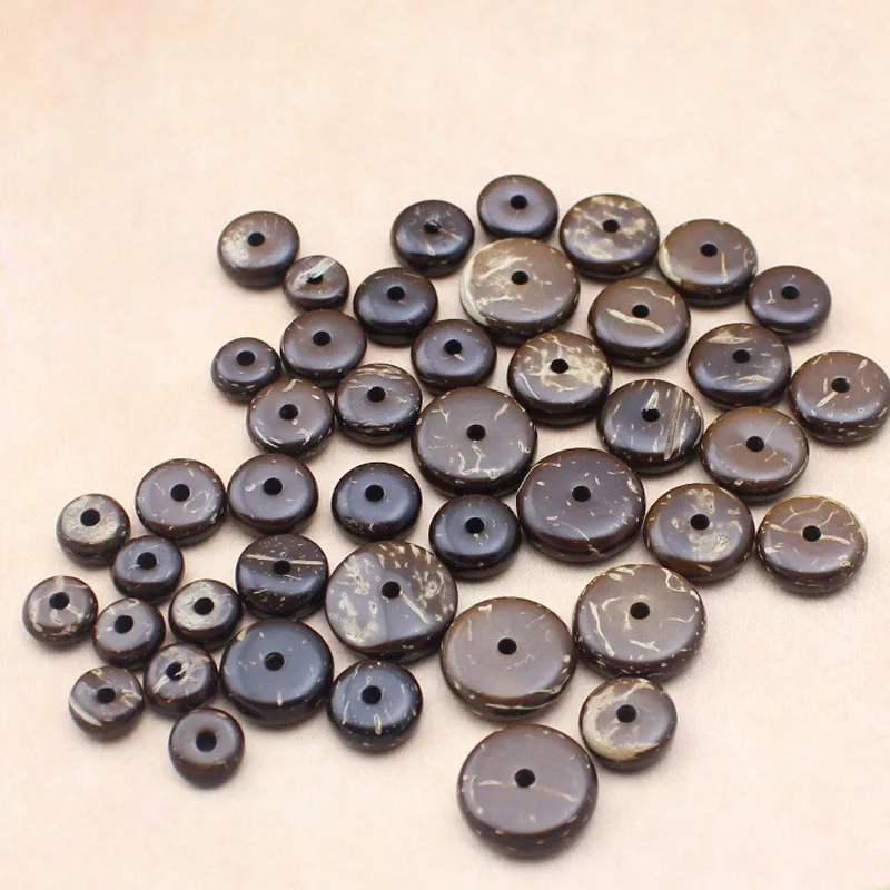 100-150pcs 4 6 8 10 12 14 mm Natural Wood Coconut Shell Beads Flat Round Rondelle Spacer Bead for DIY Jewelry Making Findings