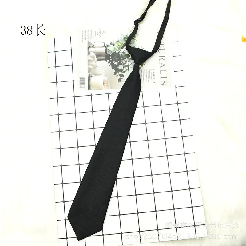 Black Unisex Zipper Ties Retro Silky Narrow Neck Tie Slim Smooth Women Bow Tie Korean Style Simple Elegant All-match Trendy Tie