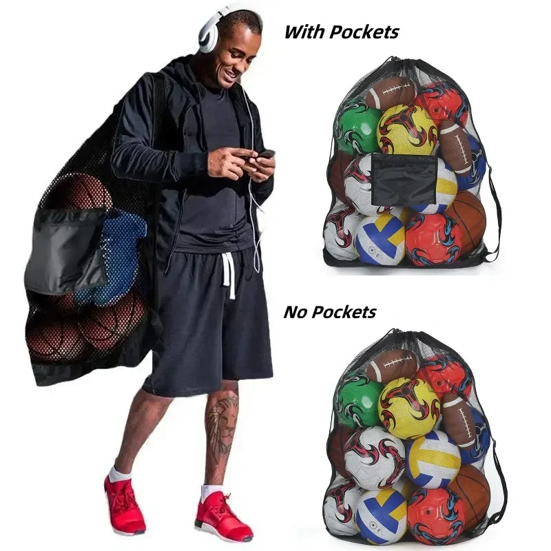 Soccer Ball Mesh Bag Backpack Extra Large Football Storage Bag With Drawstring Zipper Pocket For Holding Basketball Sports Bag
