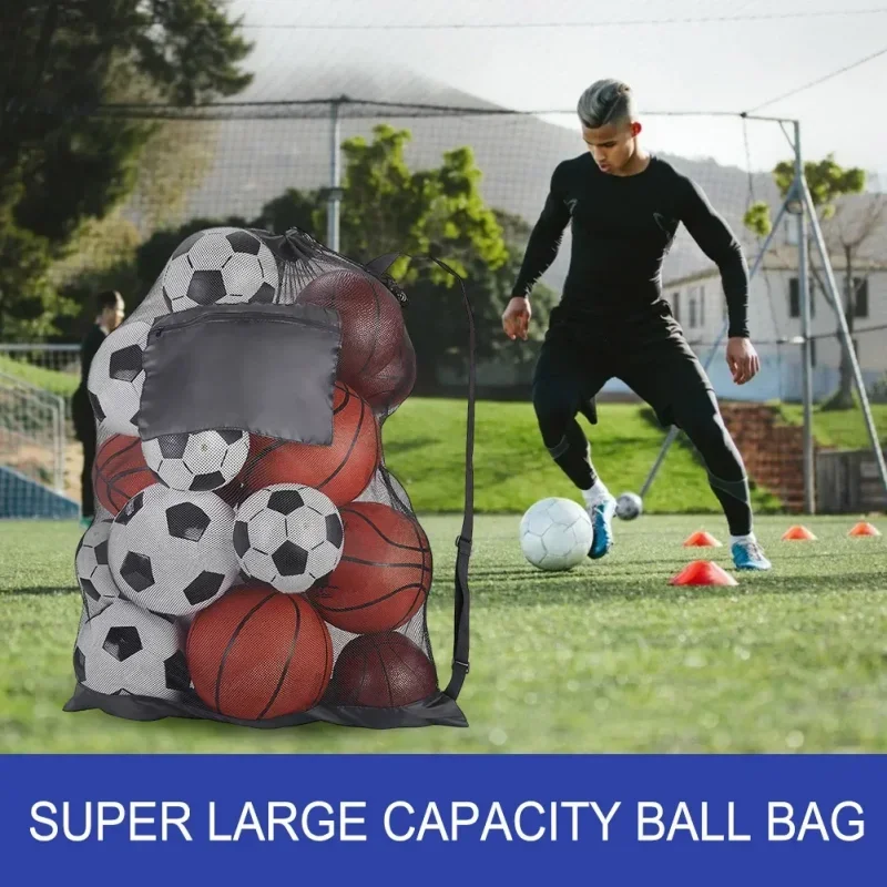 Soccer Ball Mesh Bag Backpack Extra Large Football Storage Bag With Drawstring Zipper Pocket For Holding Basketball Sports Bag