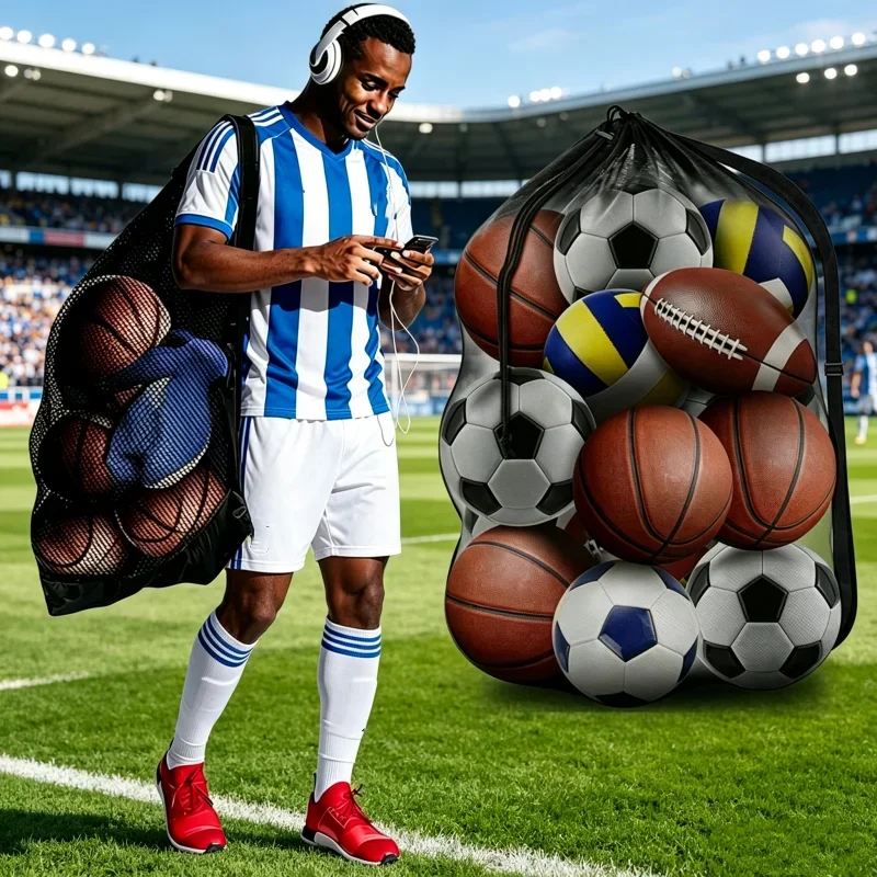 Soccer Ball Mesh Bag Backpack Extra Large Football Storage Bag With Drawstring Zipper Pocket For Holding Basketball Sports Bag