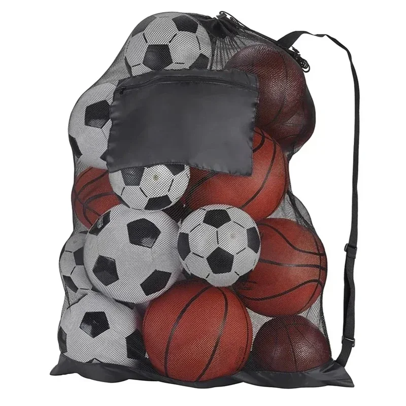 Soccer Ball Mesh Bag Backpack Extra Large Football Storage Bag With Drawstring Zipper Pocket For Holding Basketball Sports Bag