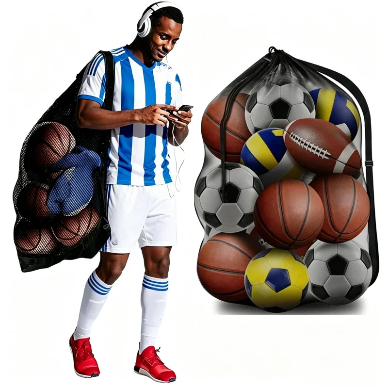 Soccer Ball Mesh Bag Backpack Extra Large Football Storage Bag With Drawstring Zipper Pocket For Holding Basketball Sports Bag