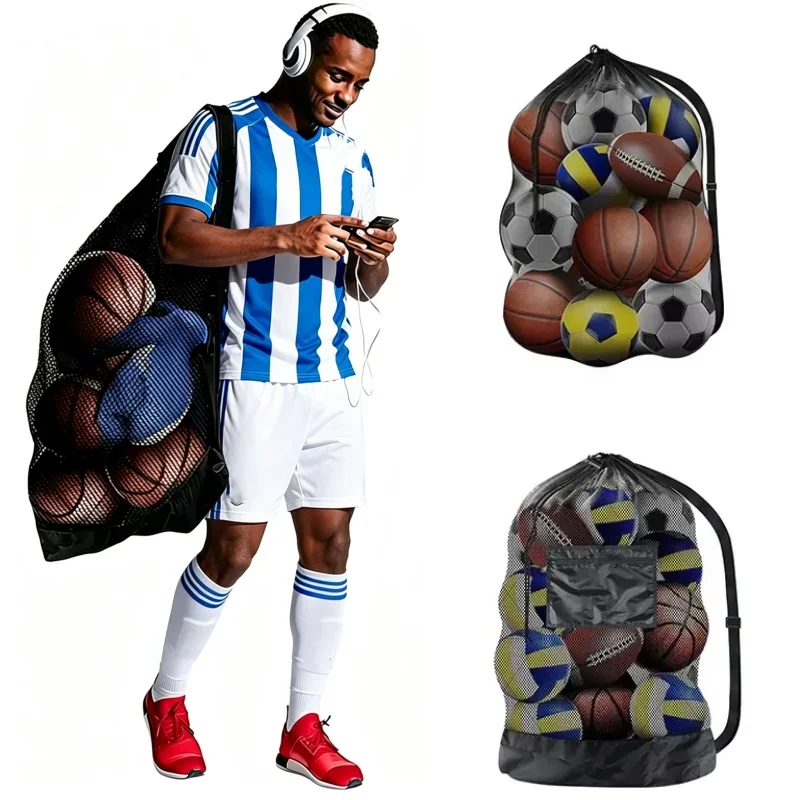 Soccer Ball Mesh Bag Backpack Extra Large Football Storage Bag With Drawstring Zipper Pocket For Holding Basketball Sports Bag