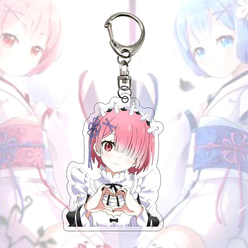Re:Life in A Different World From Zero Ram Rem Cute Keychain Emilia Beatrice Keyring Natsuki Subaru Bag Tag Cos Baji Accessory