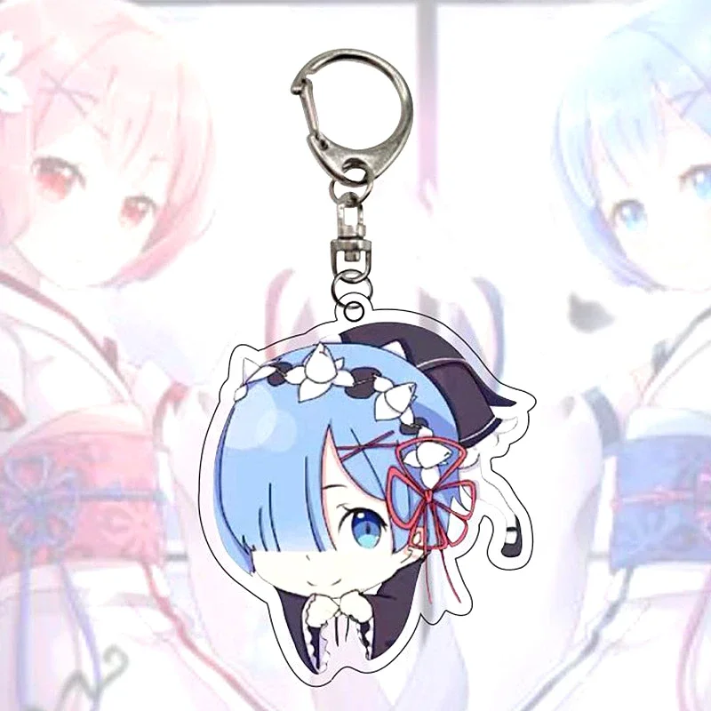 Re:Life in A Different World From Zero Ram Rem Cute Keychain Emilia Beatrice Keyring Natsuki Subaru Bag Tag Cos Baji Accessory