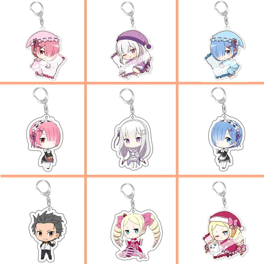 Re:Life in A Different World From Zero Ram Rem Cute Keychain Emilia Beatrice Keyring Natsuki Subaru Bag Tag Cos Baji Accessory
