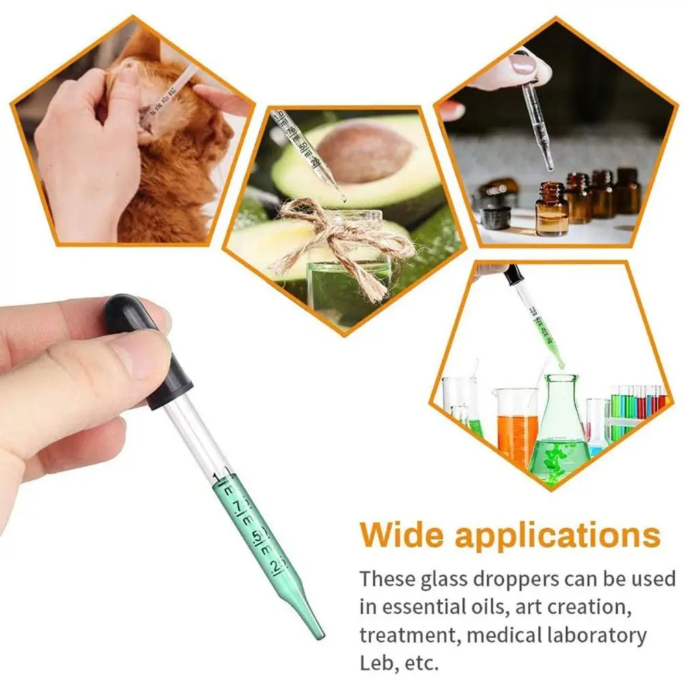 5Pcs Calibrated Thick Glass Straight-Tip Eye Dropper Clear Pipettes Dropper Medicine Dropping Pipettes Essential Oils Laboratory