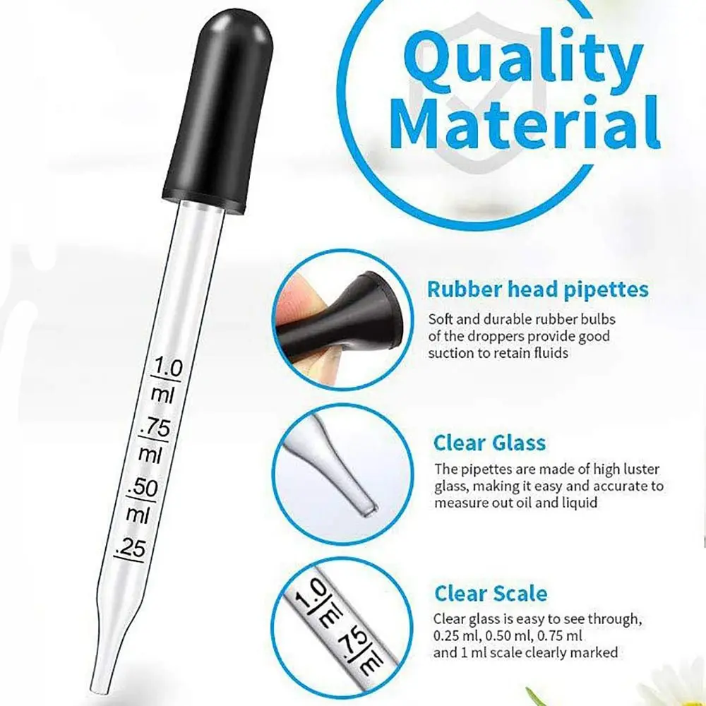 5Pcs Calibrated Thick Glass Straight-Tip Eye Dropper Clear Pipettes Dropper Medicine Dropping Pipettes Essential Oils Laboratory