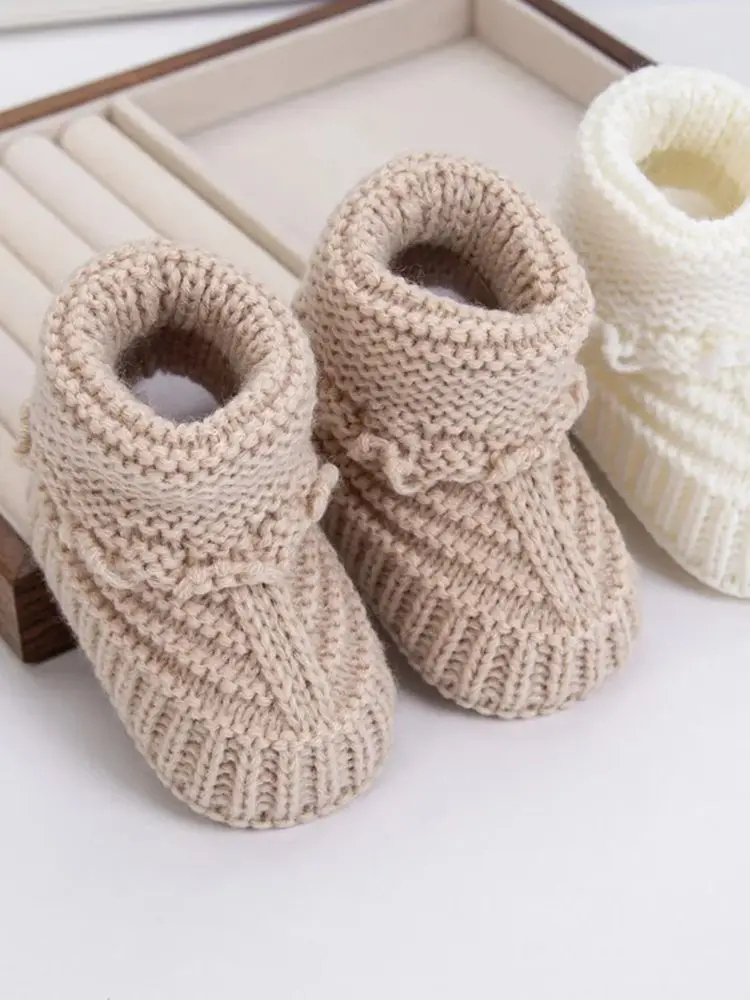 2Pcs/Pair Baby Knit Socks 0-12M Solid Cochet Walking Socks Ins Cream Solid Color Short Socks for Infant Boys Girls Clothing