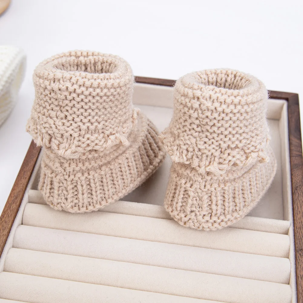 2Pcs/Pair Baby Knit Socks 0-12M Solid Cochet Walking Socks Ins Cream Solid Color Short Socks for Infant Boys Girls Clothing