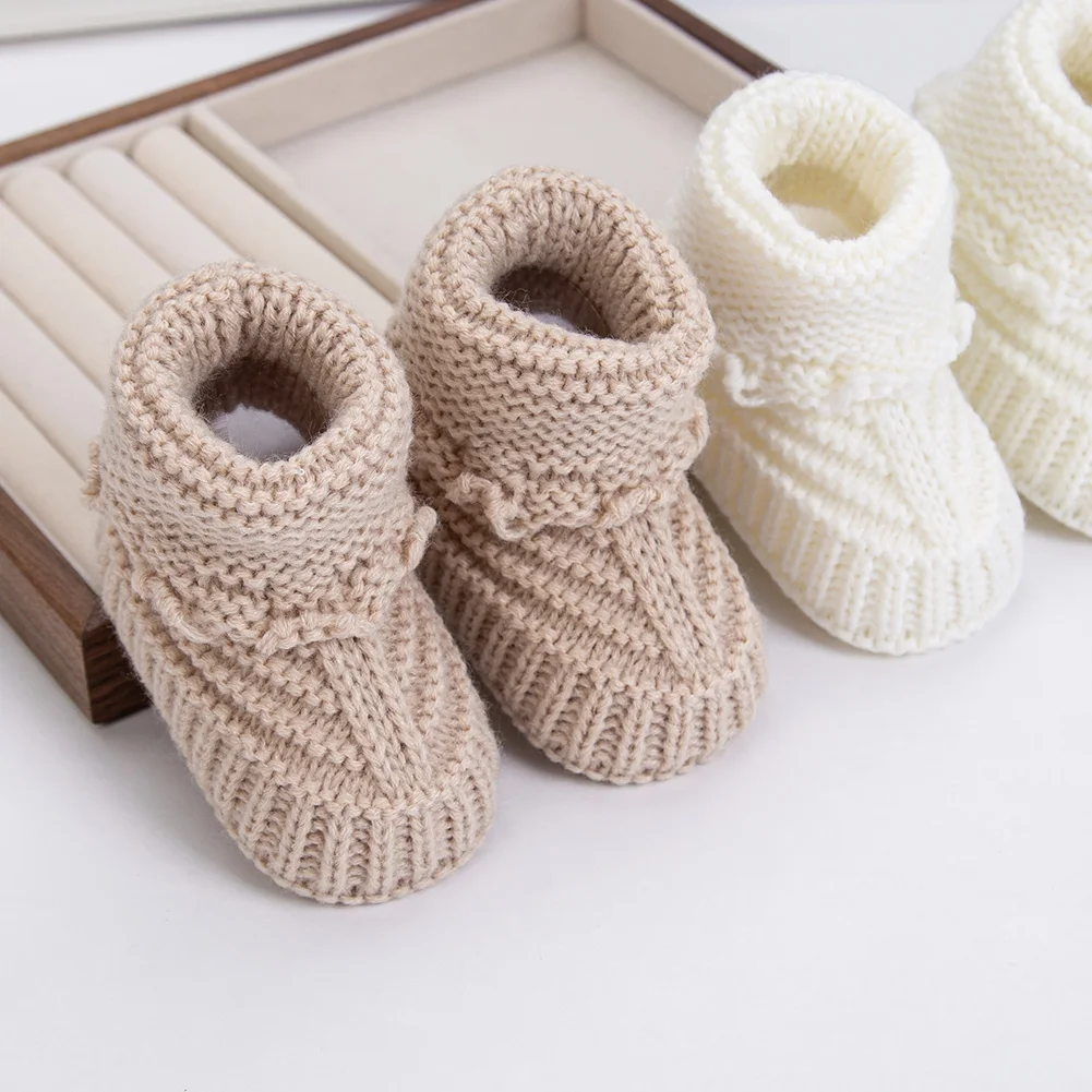 2Pcs/Pair Baby Knit Socks 0-12M Solid Cochet Walking Socks Ins Cream Solid Color Short Socks for Infant Boys Girls Clothing