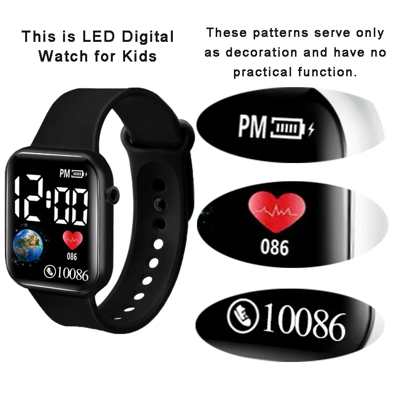 YIKAZE Kids Watches LED Digital Kids Watch Silicone Strap Cartoon Electronic Wristwatch Sports Clock for Boys and Girls Gifts